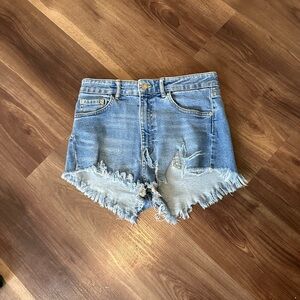 Zara Distressed Light Blue Denim Shorts